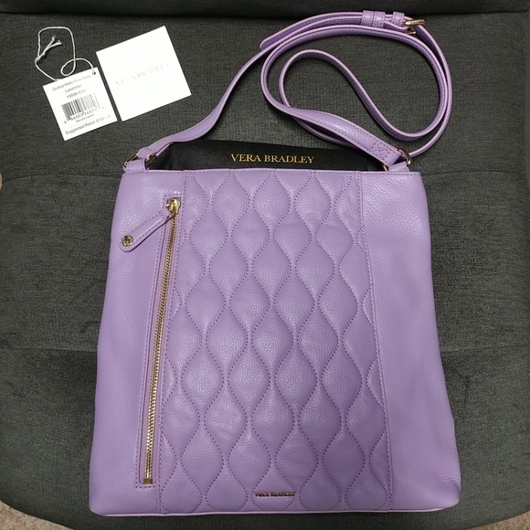 Vera Bradley Genuine Leather Quilted Molly Crossbody Lavender Purple Purse - Picture 7 of 16
